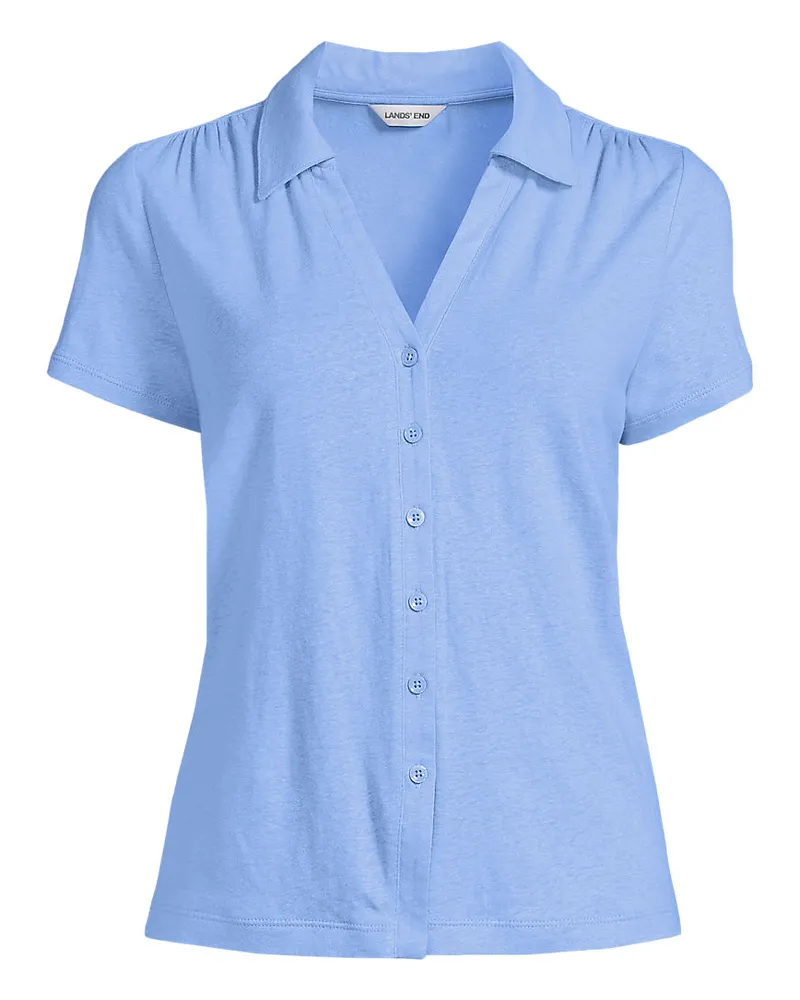 Lands' End Soft Ease Polobluse aus Leinenmix, Damen, Größe petite, Blau, Leinen/Baumwolle Modal, by Blau