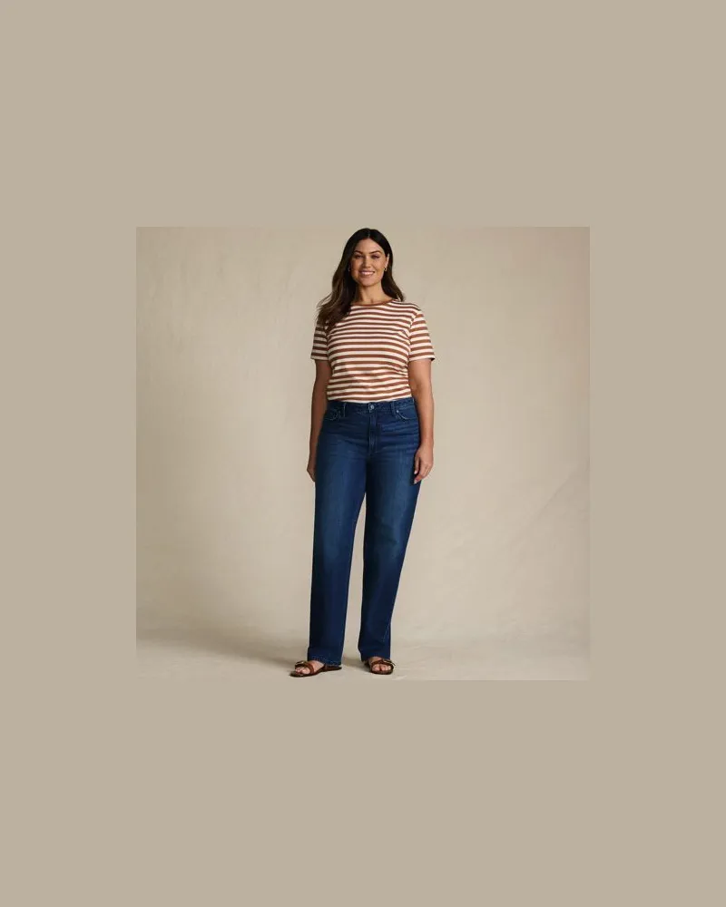 Lands' End Soft Denim Relaxte Straight Fit Jeans Mid Waist, Damen, Größe plus, Blau, Elasthan/Baumwoll-Mischung, by Blau