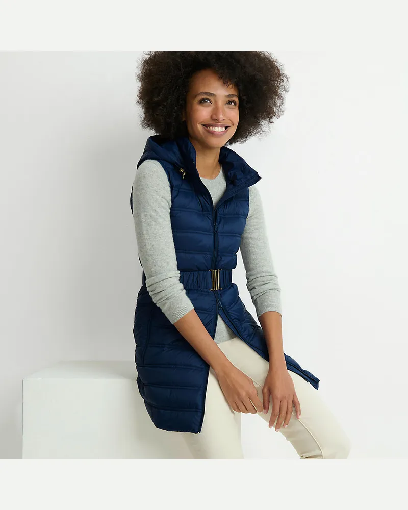 Lands' End Daunenweste WANDERWEIGHT Verstaubar Ultraleicht mit Gürtel, Damen, Größe regular, Blau, Nylon, by Blau