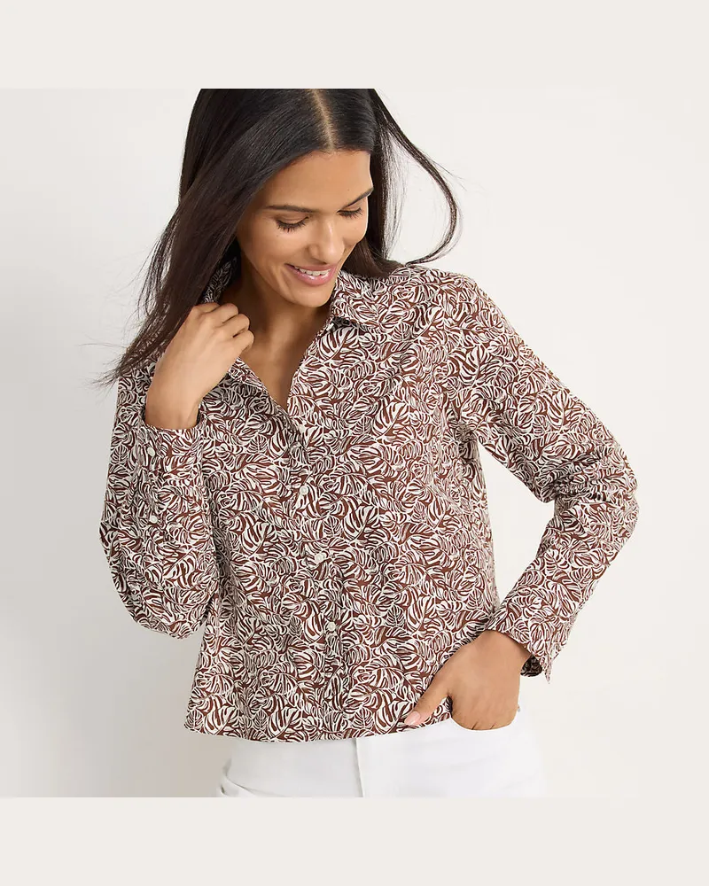 Lands' End Kurze, bügelfreie Hemdbluse, Damen, Größe regular, Braun, Baumwolle, by Braun