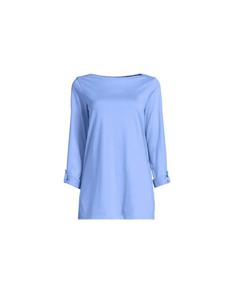 Lands' End Langes Supima-Shirt mit U-Boot-Ausschnitt, Damen, Größe plus, Blau, by Blau