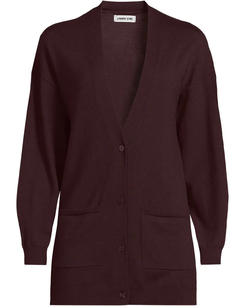 Lands' End Langer Merino-Cardigan, Damen, Größe regular, Braun, Wolle, by Braun