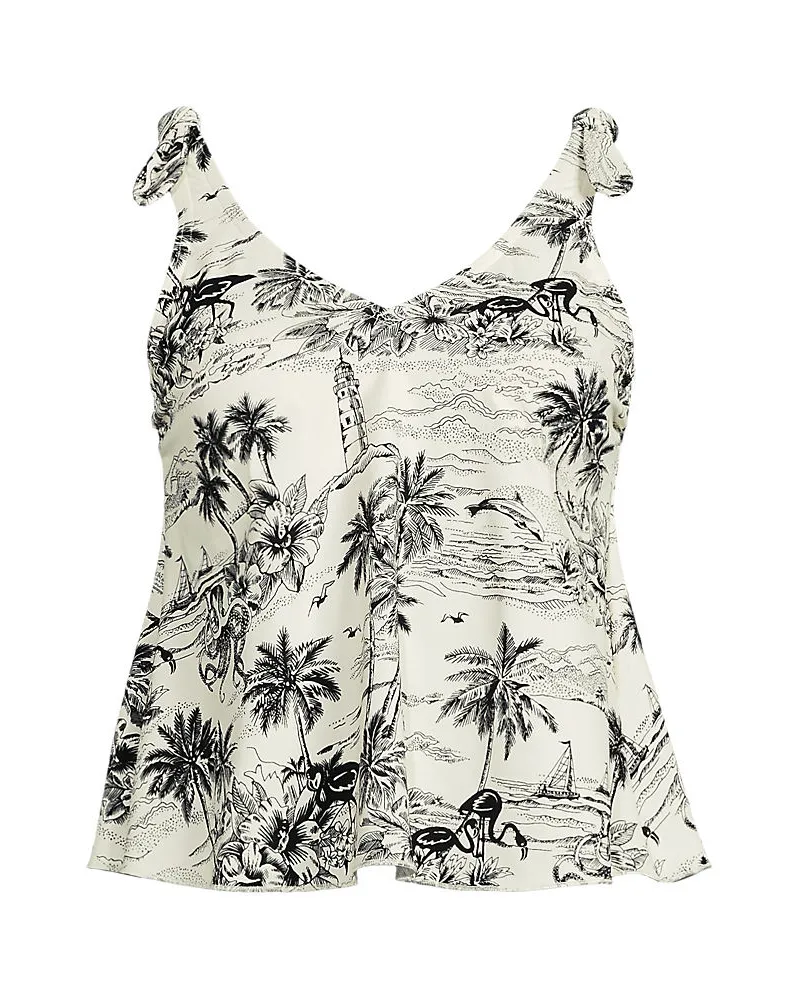 Lands' End Tankini-Top mit geknoteten Trägern und Flattersaum, Damen, Größe plus, Weiß, Elasthan/Nylon-Mischung, by Weiß