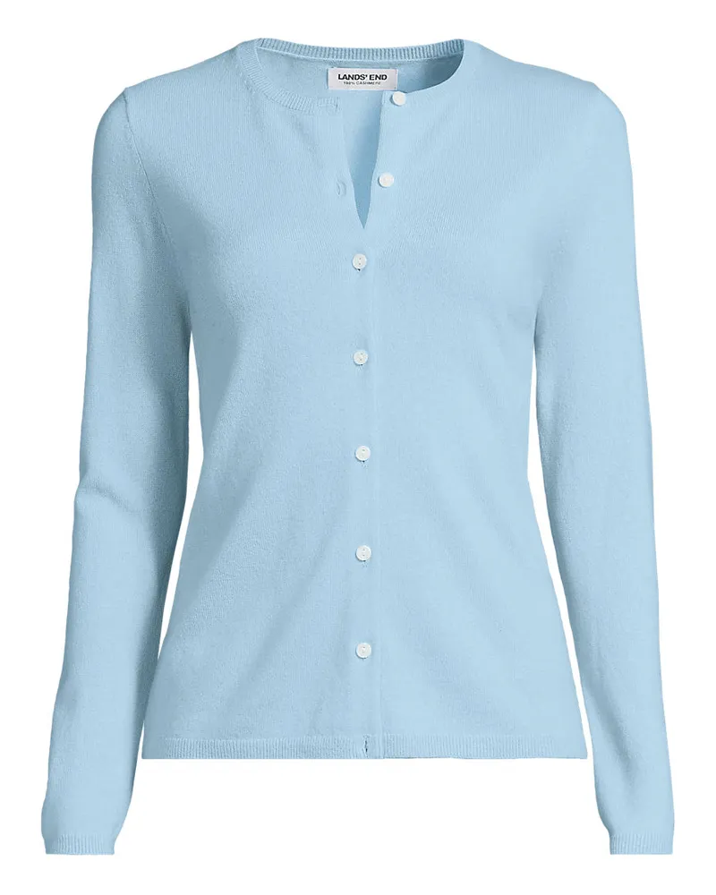 Lands' End Kaschmir-Cardigan mit rundem Ausschnitt, Damen, Größe petite, Blau, Kaschmir, by Blau