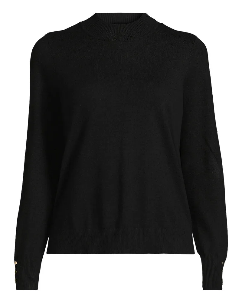 Lands' End Stehkragenpullover mit Ärmelknöpfen, Damen, Größe regular, Schwarz, Polyester/Nylon/Viskose, by Schwarz