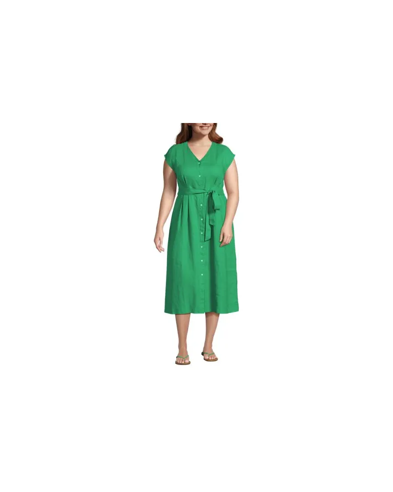 Lands' End Midikleid aus Leinen, Damen, Größe plus, Grün, Leinen, by Grün