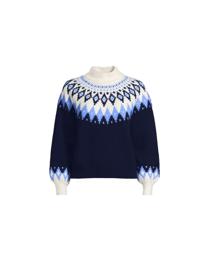 Lands' End Flauschiger Fair Isle Pullover mit Ballonärmeln, Damen, Größe plus, Blau, Polyester-Mischung/Nylon-Mischung, by Blau