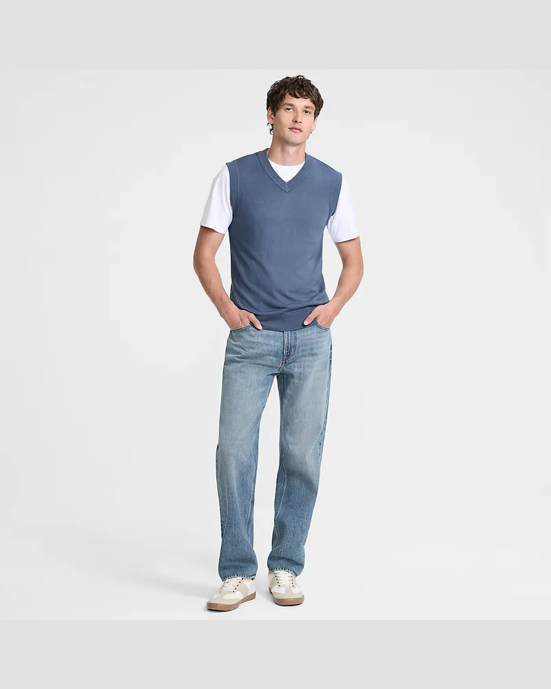 Lands' End CashTouch Feinstrick-Pullunder, Herren, Größe regular, Blau, Polyester, by Blau