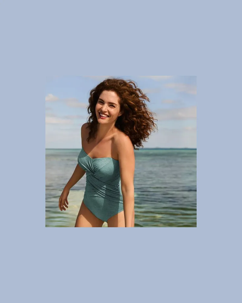Lands' End Glitzer-Bandeau-Badeanzug SLENDER, Damen, Größe regular, Grün, Elasthan/Polyester-Mischung/Nylon-Mischung, by Grün