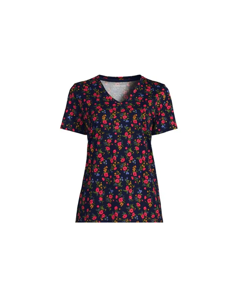 Lands' End Supima Kurzarm-Shirt mit V-Ausschnitt, Damen, Größe plus, Blau, Baumwolle, by Blau