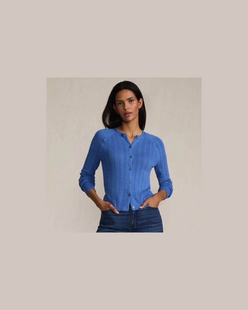 Lands' End Ajour-Cardigan aus Baumwolle, Damen, Größe regular, Blau, Baumwolle, by Blau