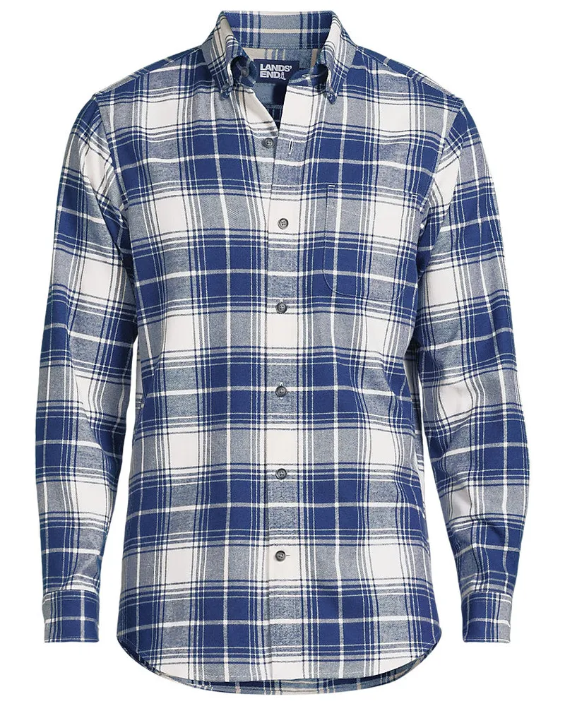 Lands' End Flanellhemd, Classic Fit, Herren, Größe regular, Weiß, Baumwolle, by Weiß