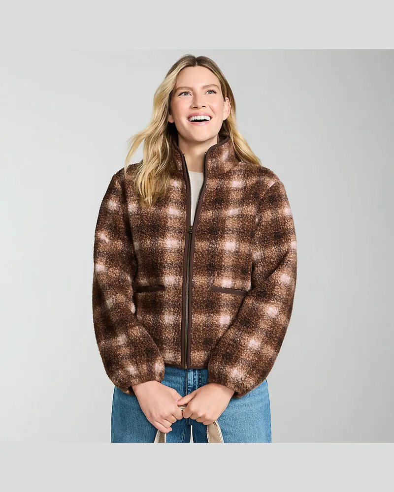 Lands' End Bouclé-Fleecejacke Gemustert, Damen, Größe regular, Braun, Polyester, by Braun