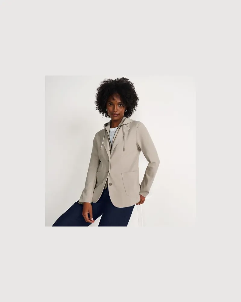 Lands' End Strickblazer mit abnehmbarer Kapuze, Damen, Größe regular, Weiß, Baumwoll-Mischung/Polyester-Mischung, by Weiß