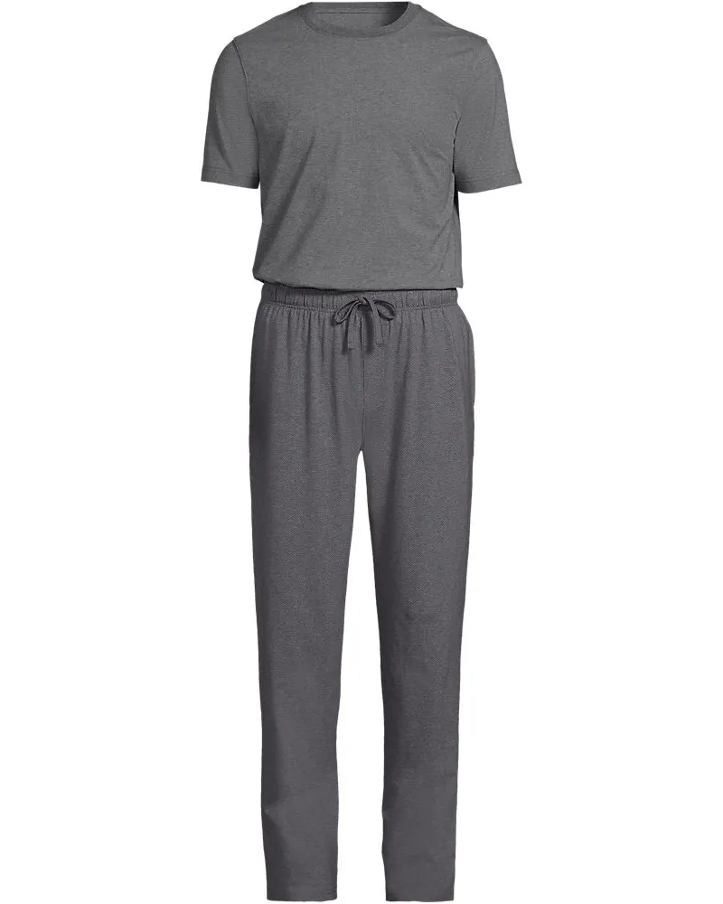 Lands' End Jersey-Pyjamaset, Herren, Größe regular, Schwarz, Elasthan/Baumwoll-Mischung, by Schwarz