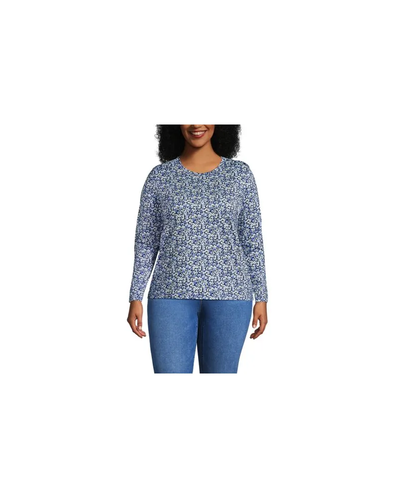 Lands' End Supima-Shirt, Langarm, Damen, Größe plus, Blau, Baumwolle, by Blau
