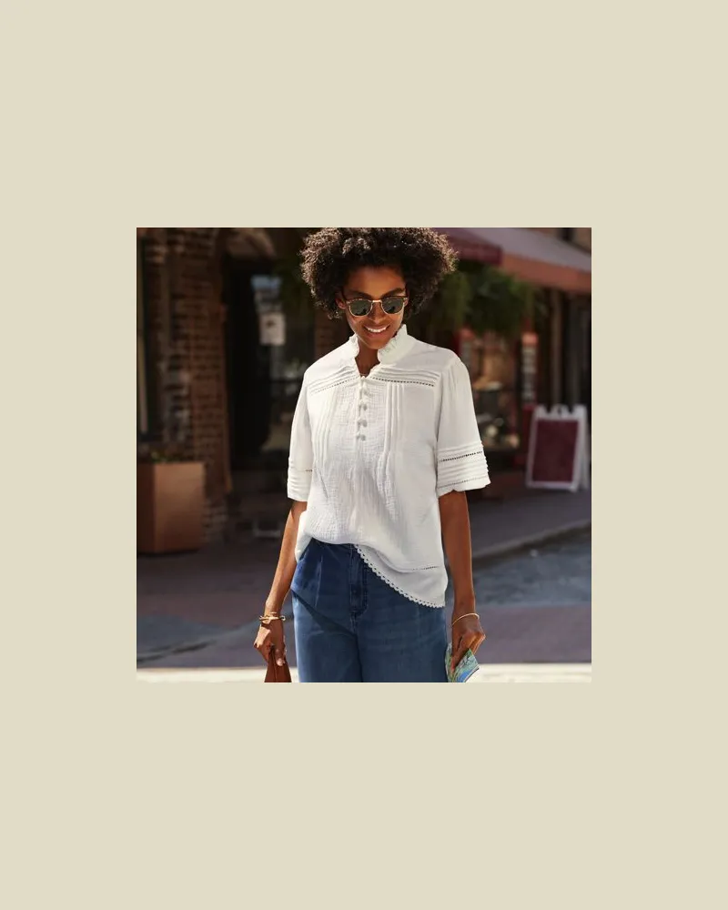 Lands' End Musselin-Bluse mit Leiterborte, Damen, Größe regular, Weiß, Baumwolle, by Weiß