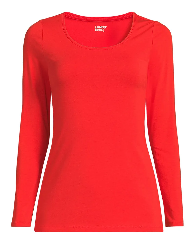 Lands' End Baumwolle/Modal-Shirt mit Ballett-Ausschnitt, Damen, Größe regular, Rot, Baumwolle Modal, by Rot