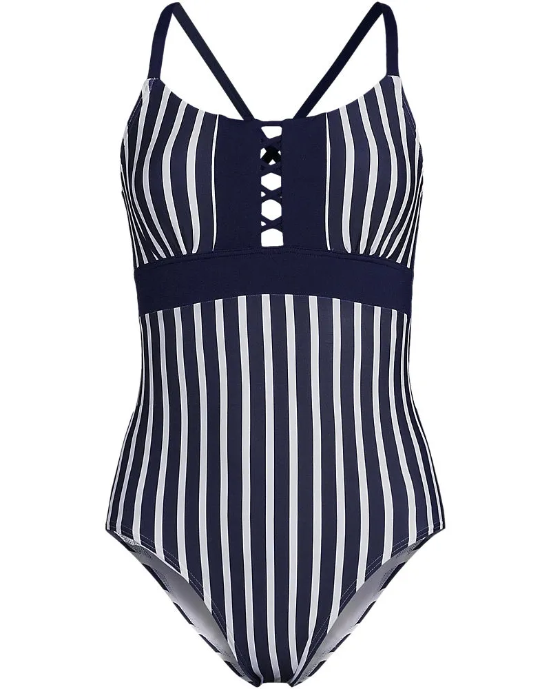 Lands' End Badeanzug mit Schnürung, Damen, Größe plus, Blau, Nylon-Mischung, by Blau