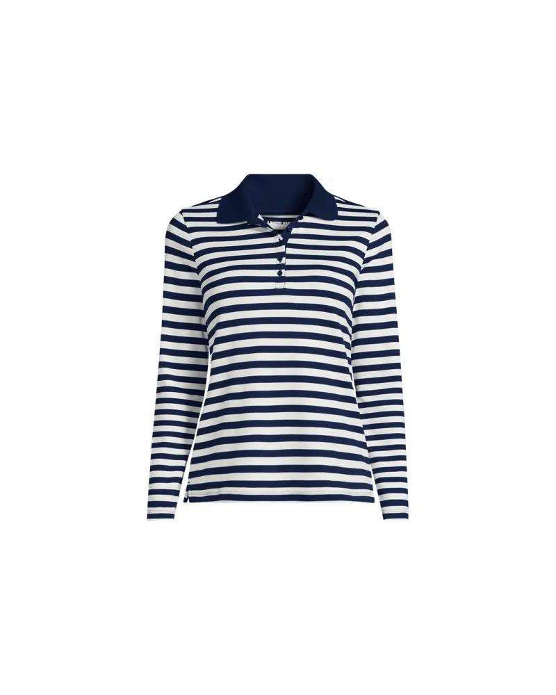 Lands' End Supima-Poloshirt mit langen Ärmeln, Damen, Größe:44-46 regular, Blau, Baumwolle, by Blau