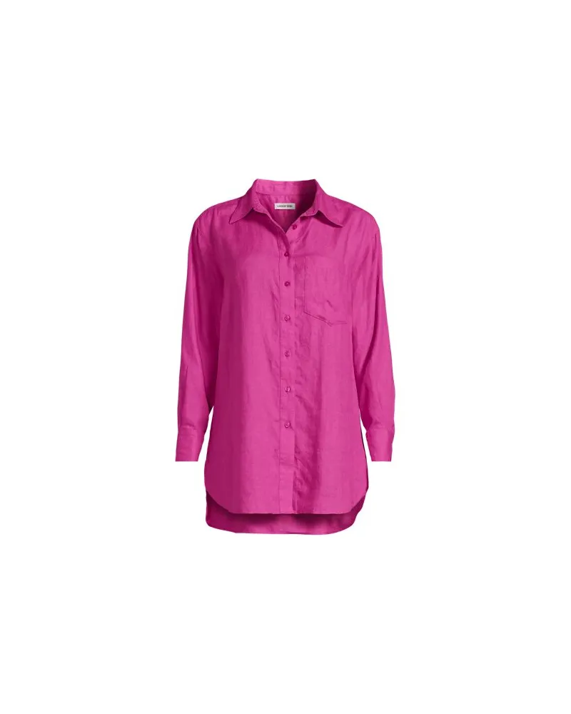 Lands' End Langes Oversized Premium Reinleinen-Hemd, Damen, Größe petite, Pink, Leinen, by Pink