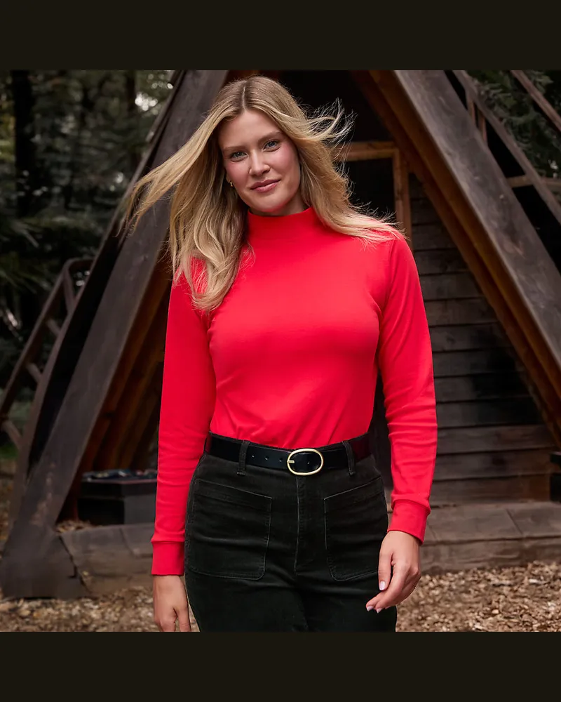 Lands' End Stehkragen-Shirt, Damen, GrÃ¶ÃŸe petite, Rot, Baumwolle, by Rot