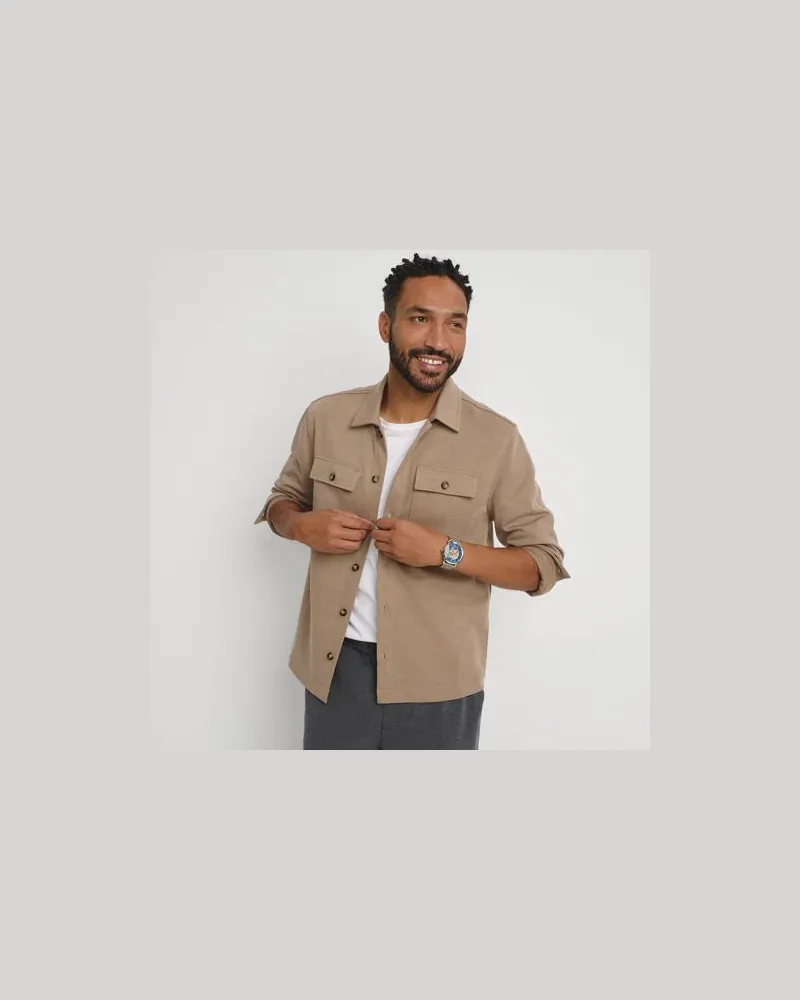 Lands' End Hemdjacke aus Piqué, Herren, Größe:52-54 regular, Braun, Polyester-Mischung, by Braun