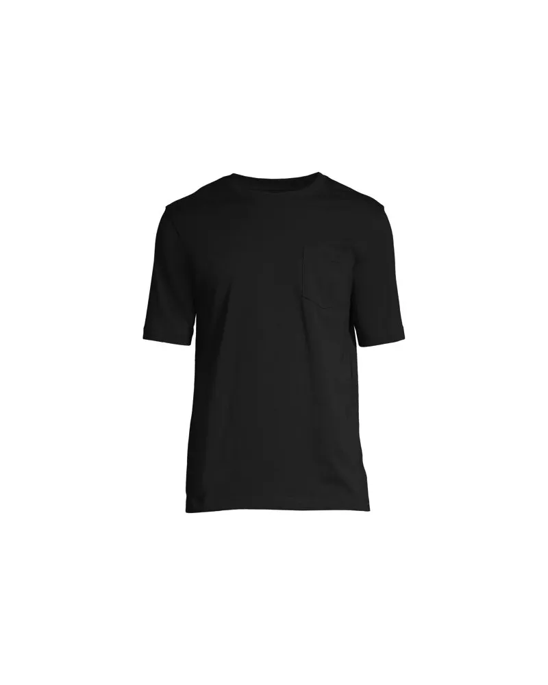 Lands' End Super-T Kurzarm-Shirt mit Brusttasche, Classic Fit, Herren, Größe:44-46 regular, Schwarz, Baumwolle, by Schwarz