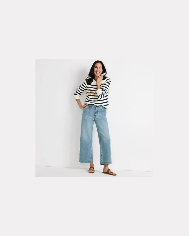 Lands' End Knöchellange Mid Waist Jeans mit weitem Bein, Damen, Größe petite, Blau, Baumwolle/Elasthan/Polyester, by Blau