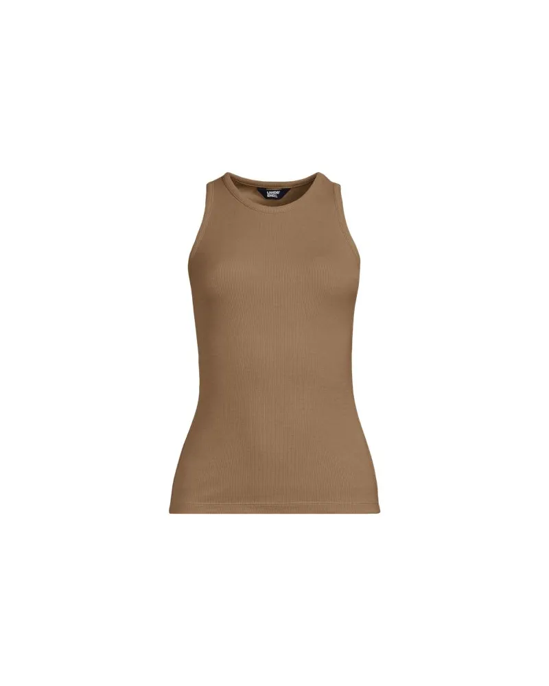 Lands' End Ärmelloses, geripptes Top, Damen, Größe plus, Beige, Elasthan/Viskose/Viskose-Mischung, by Beige
