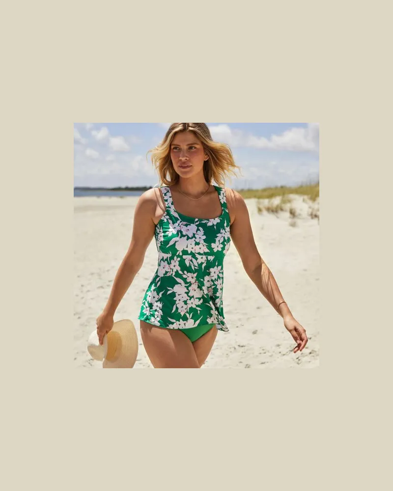 Lands' End Ausgestelltes Tankinitop mit U-Ausschnitt, Damen, Größe:32-34 regular, Grün, Elasthan/Polyester-Mischung/Nylon-Mischung, by Grün