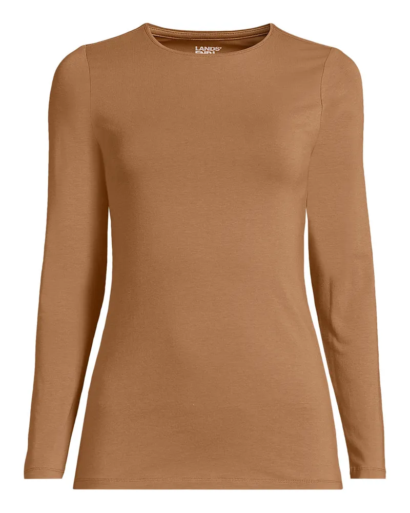 Lands' End Shirt aus Baumwolle/Modal-Mix mit Rundausschnitt, Damen, Größe plus, Beige, Elasthan/Baumwolle Modal, by Beige