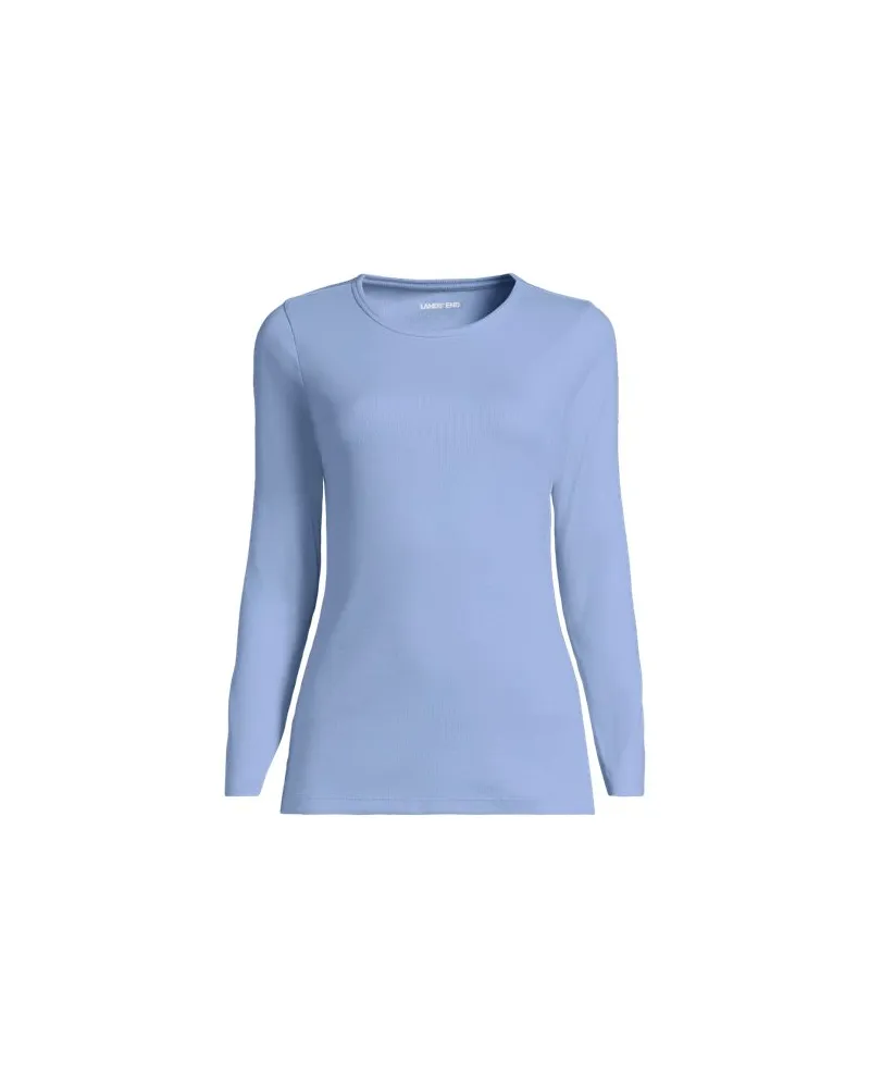 Lands' End Langarmshirt aus mikrofeinem Baumwollripp, Damen, Größe regular, Blau, Baumwolle/Elasthan, by Blau