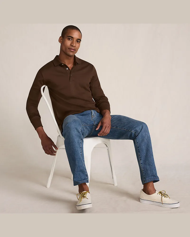 Lands' End Supima Langarm-Polo, Classic Fit, Herren, Größe regular, Braun, Baumwolle, by Braun