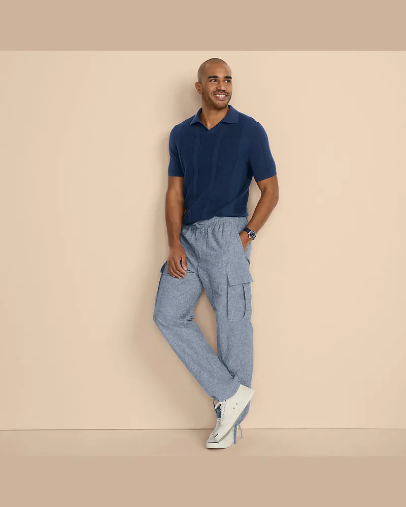Lands' End Leinenmix-Cargohose, Herren, Größe regular, Blau, Leinen/Baumwoll-Mischung, by Blau