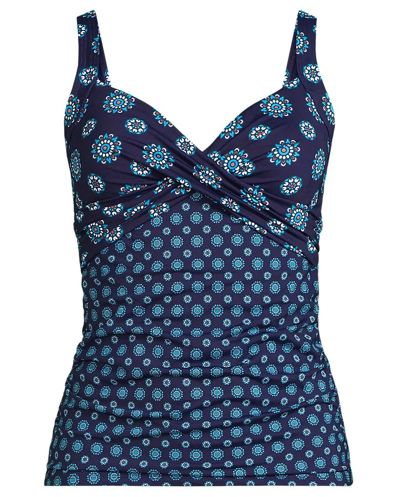 Lands' End Tankinitop CHLORRESISTENT mit V-Ausschnitt Gemustert, Damen, Größe plus, Blau, Nylon-Mischung, by Blau