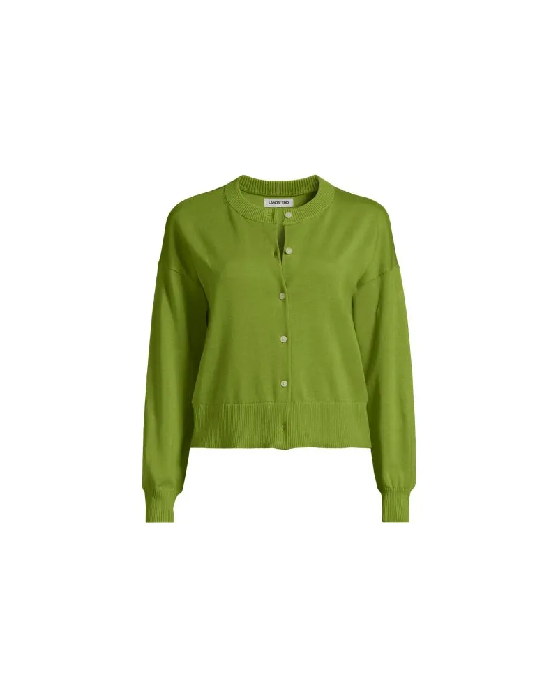 Lands' End Kurzer Feinstrick-Cardigan aus Baumwolle, Damen, Größe plus, Grün, Baumwolle, by Grün