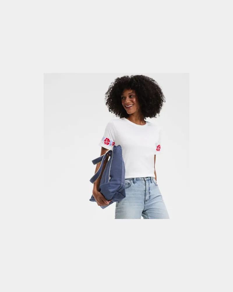 Lands' End Supima Rundhalsshirt mit Stickereien, Damen, Größe regular, Weiß, Baumwolle, by Weiß