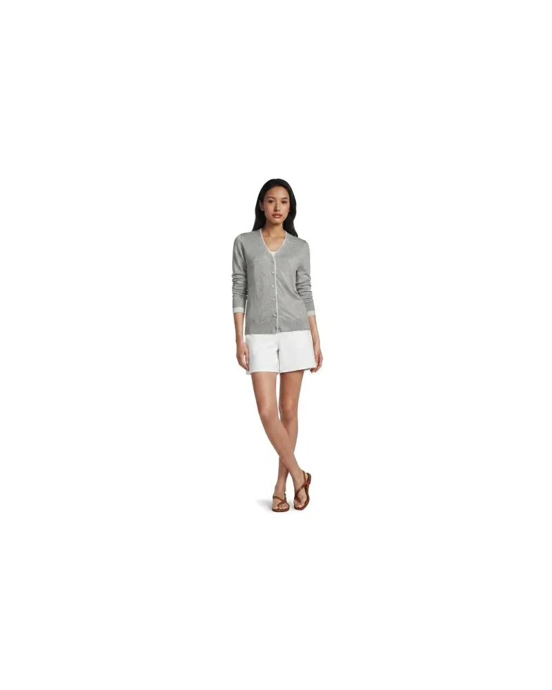 Lands' End Feinstrick-Baumwollcardigan mit unterlegtem Ausschnitt, Damen, Größe regular, Grau, Baumwolle, by Grau