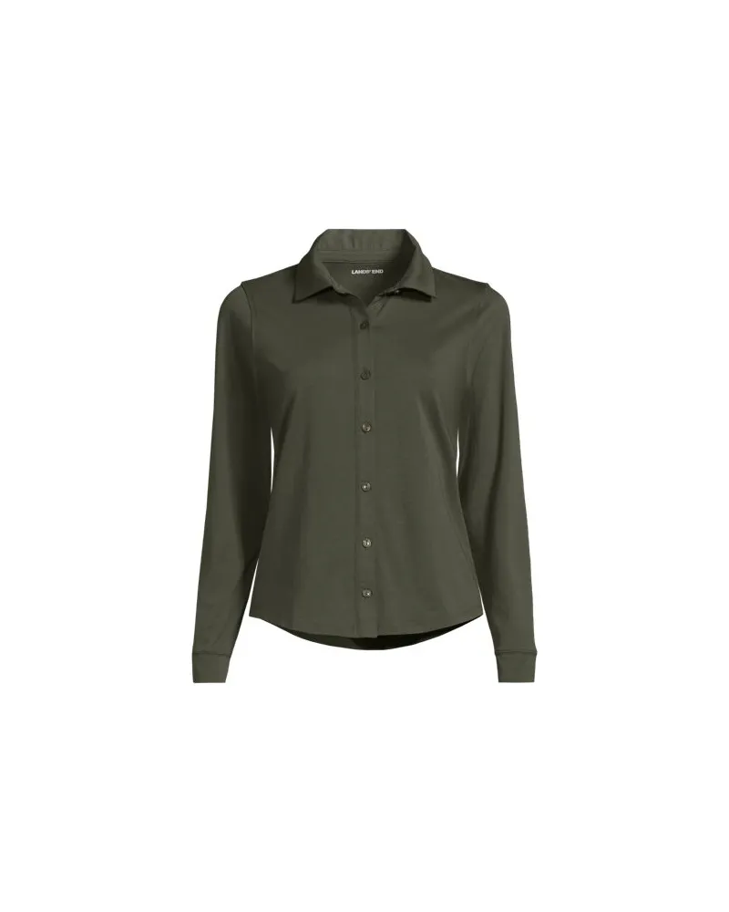 Lands' End Langärmelige Supima-Jerseybluse, Damen, Größe:44-46 petite, Grün, Baumwolle, by Grün