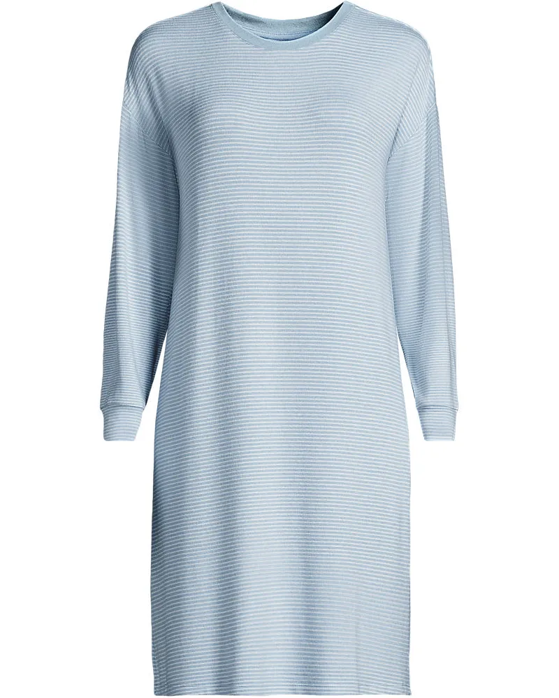 Lands' End Silky Knit Nachthemd Gestreift, Damen, Größe regular, Blau, Polyester/Viskose/Polyester-Mischung, by Blau