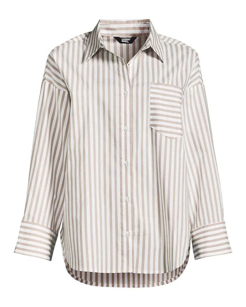 Lands' End Langarm-Hemdbluse, Damen, Größe regular, Beige, Baumwolle/Polyester-Mischung, by Beige