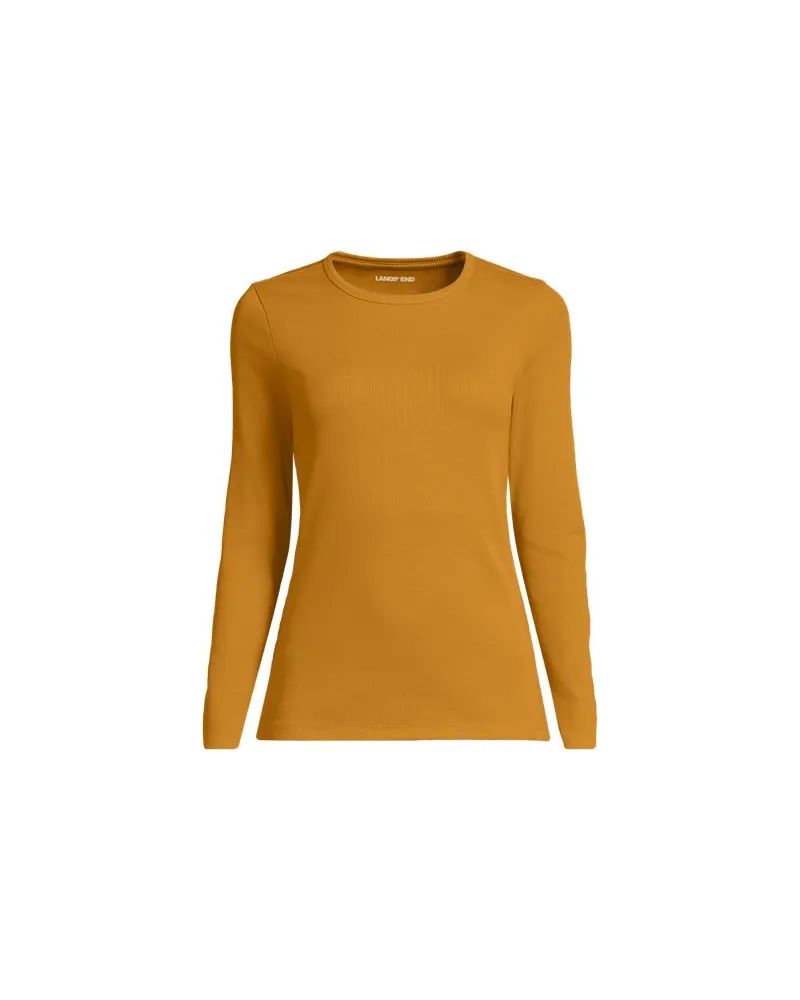 Lands' End Langarmshirt aus mikrofeinem Baumwollripp, Damen, Größe regular, Gelb, Baumwolle/Elasthan, by Gelb