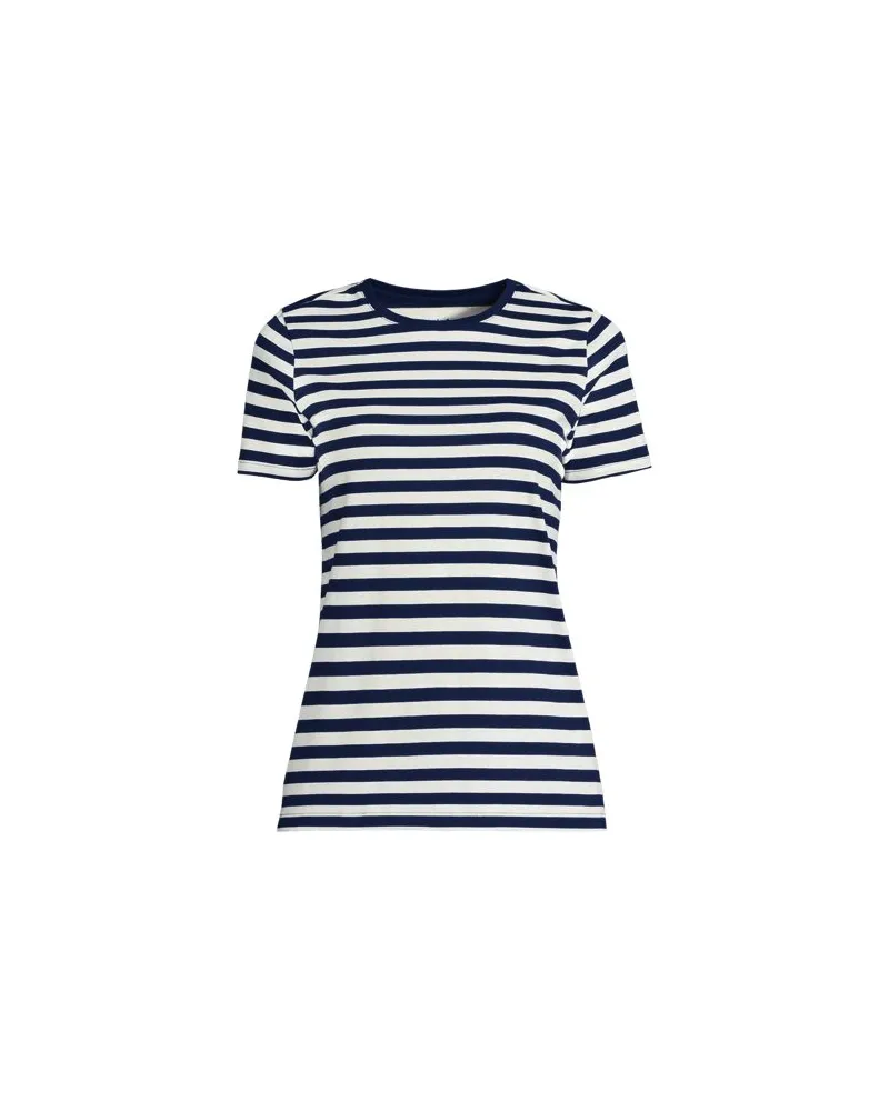 Lands' End Supima Kurzarm-Shirt mit rundem Ausschnitt, Damen, Größe plus, Blau, Baumwolle, by Blau
