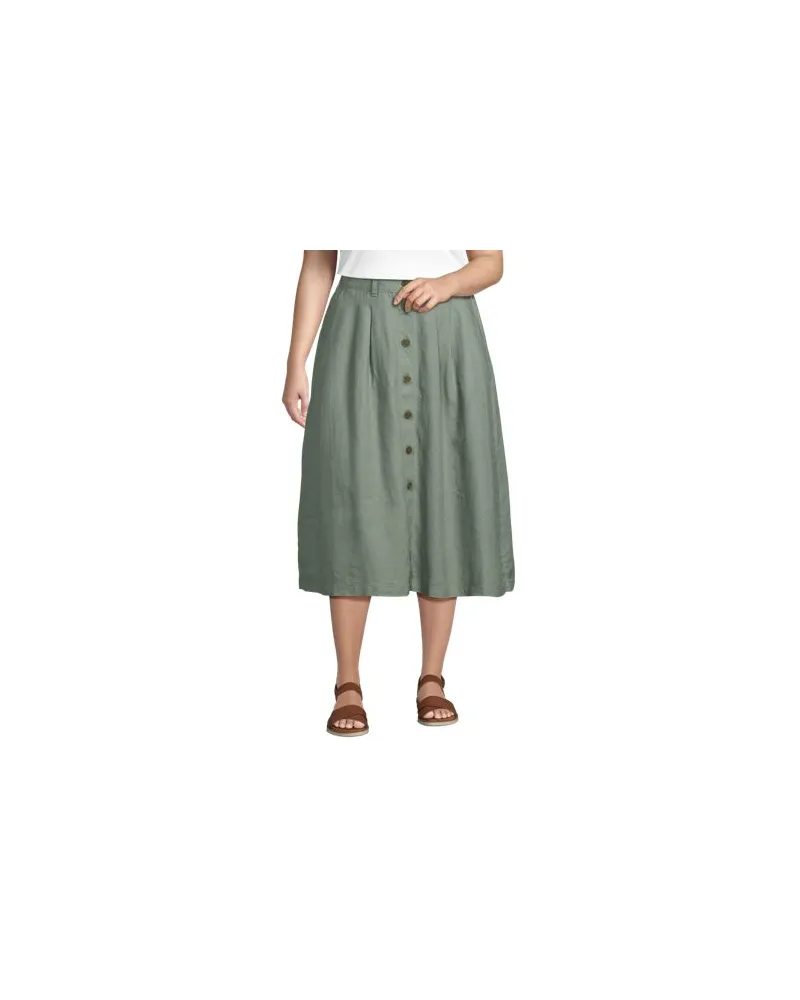 Lands' End Leinen-Midirock, Damen, Größe plus, Grün, Leinen, by Grün