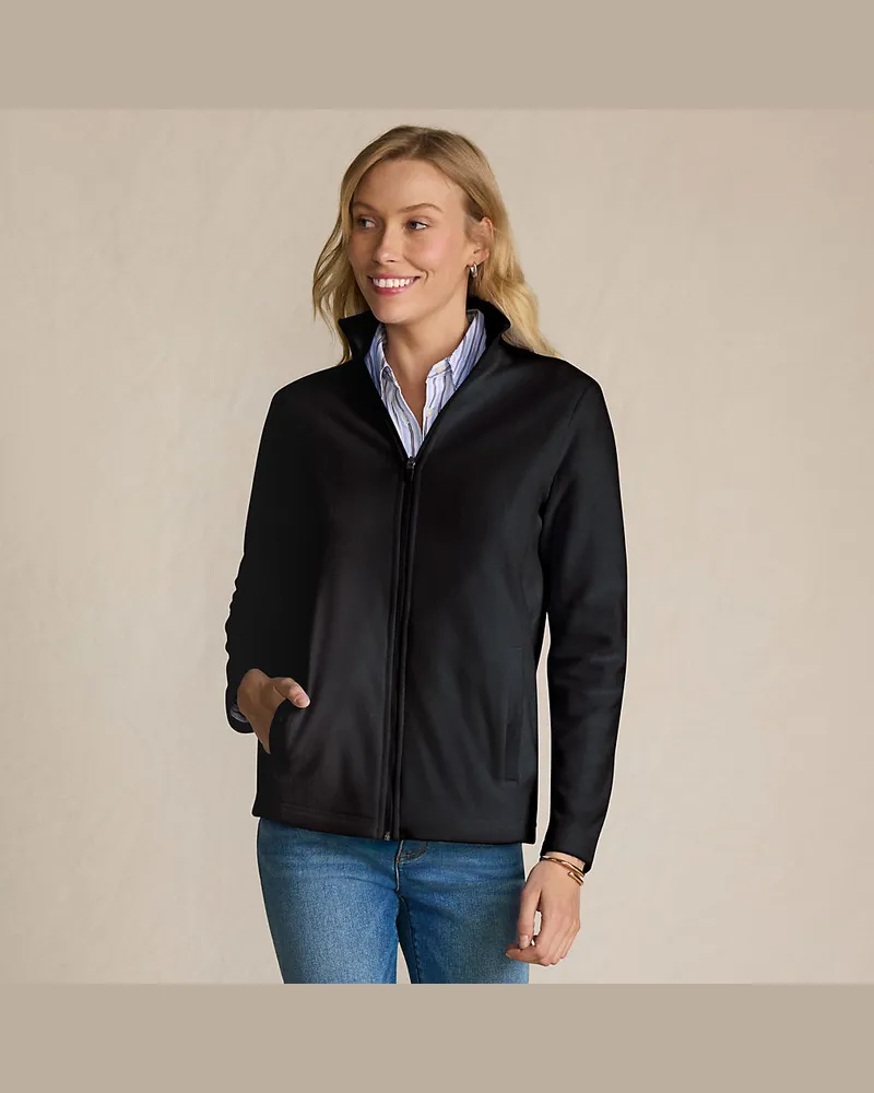 Lands' End Anyweather Fleece-Jacke, Damen, Größe petite, Schwarz, Polyester, by Schwarz