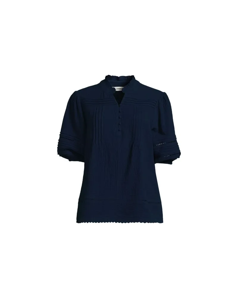 Lands' End Musselin-Bluse mit Leiterborte, Damen, Größe:32-34 regular, Blau, Baumwolle, by Blau