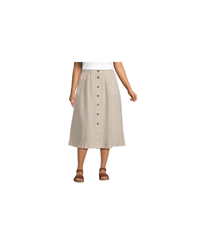 Lands' End Leinen-Midirock, Damen, Größe plus, Beige, Leinen, by Beige