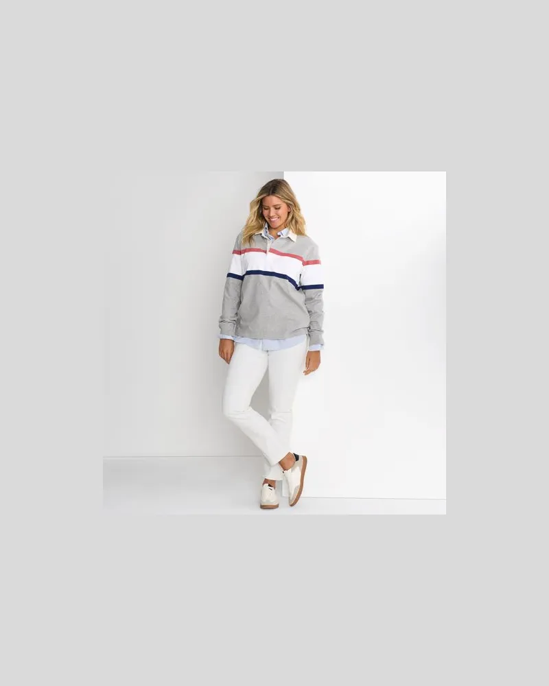 Lands' End Unifarbene Straight Fit Jeans Mid Waist, Damen, Größe regular, Weiß, Elasthan/Baumwoll-Mischung/Polyester-Mischung, by Weiß