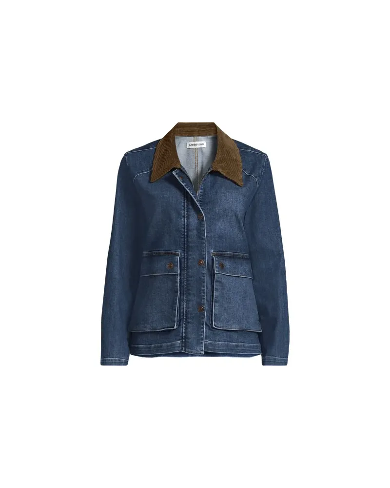 Lands' End Jeansjacke mit Cordkragen, Damen, Größe plus, Blau, Elasthan/Baumwoll-Mischung/Polyester-Mischung, by Blau
